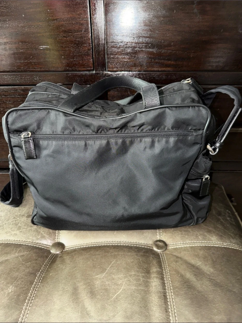 Prada Black Nylon/Saffiano leather trim Laptop Briefcase with Shoulder Strap